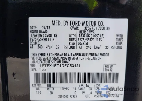 2013 Ford F-150 Fx4 from USA, damaged, VIN 1FTFX1ET1DFC53121